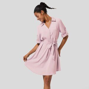 Tie-Waist Shirt Dress in Light Pink